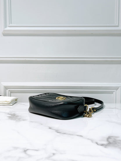 GUCCI MARMONT CAMERA BAG, Black/Gold