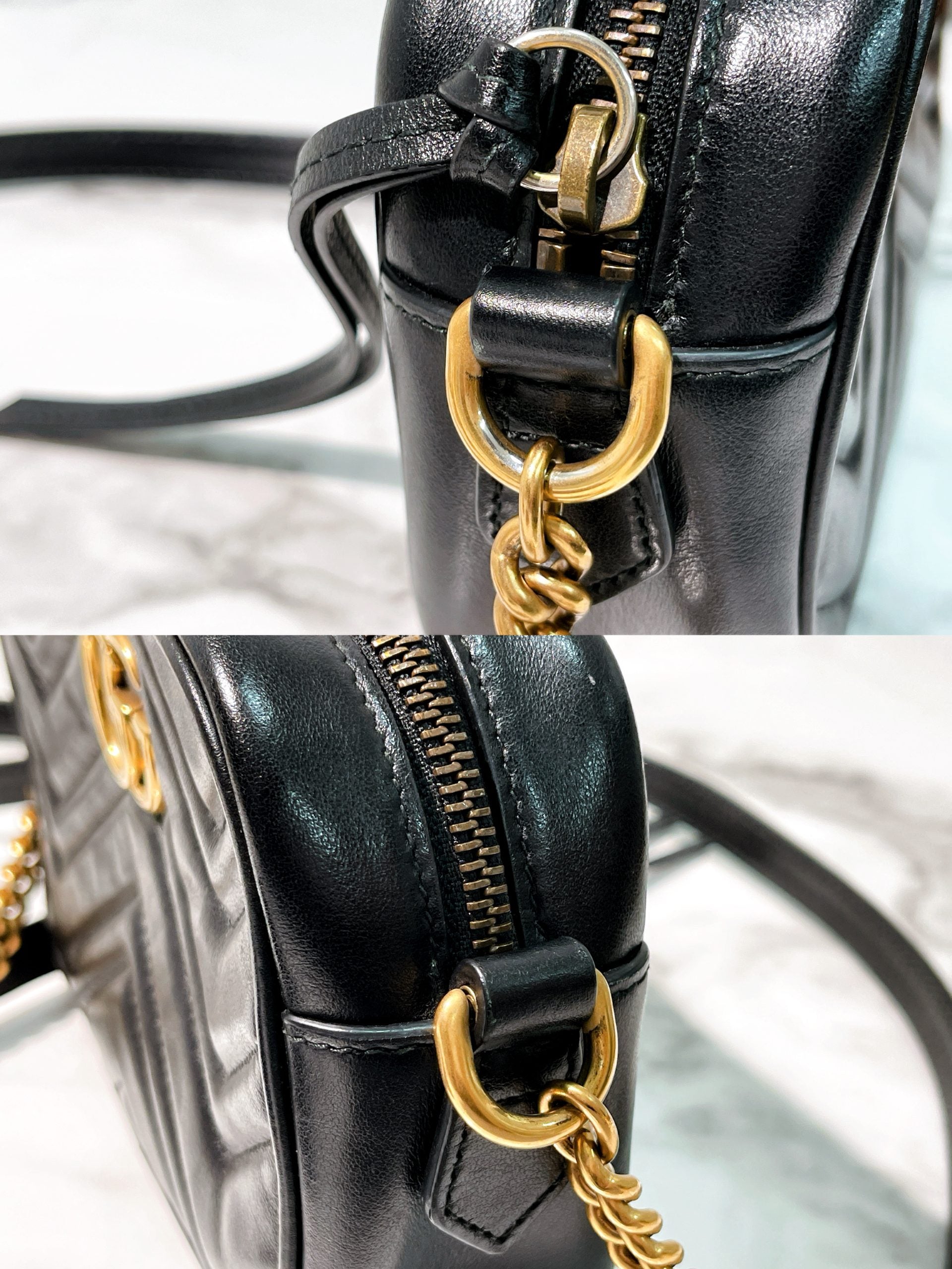 GUCCI MARMONT CAMERA BAG, Black/Gold