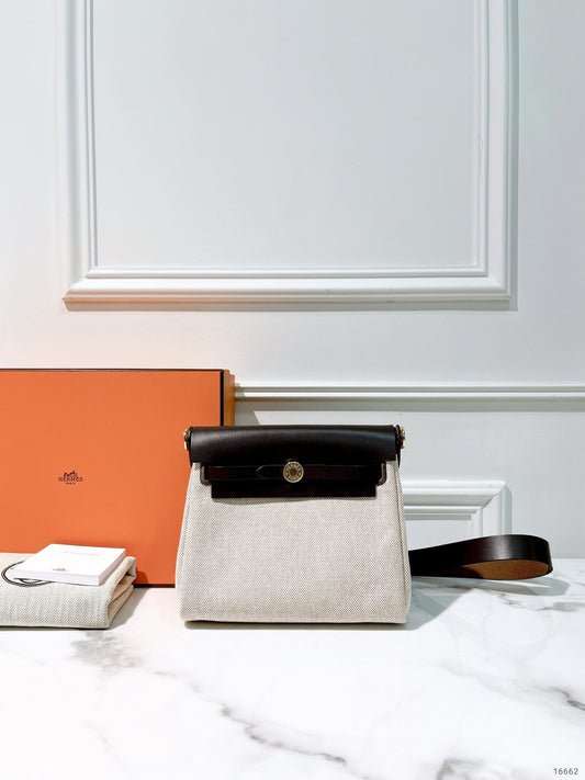 HERMES MINI HERBAG, Ecru Beige/Ebene/Gold