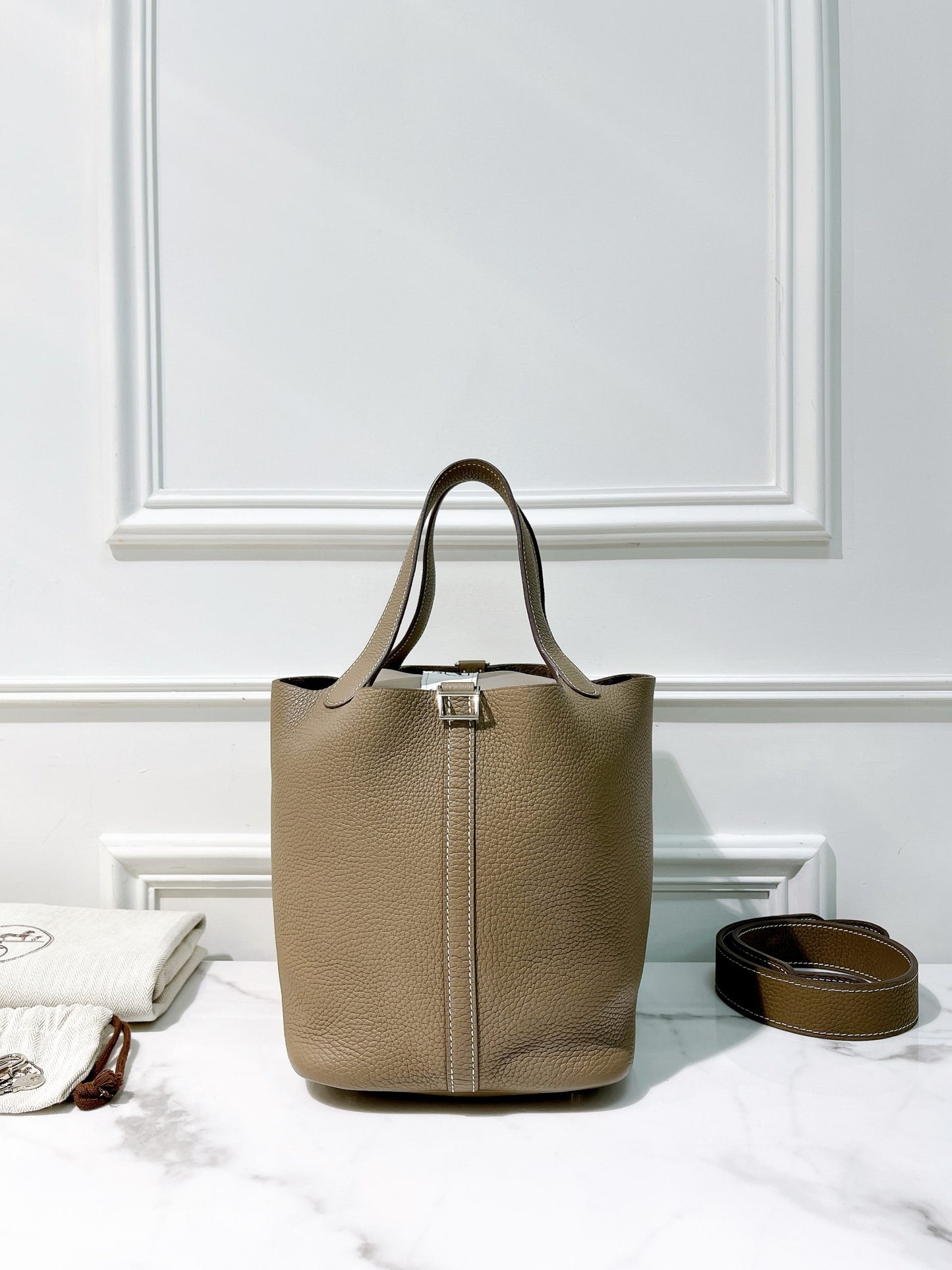 HERMES PICOTIN 22, Etoupe/Silver