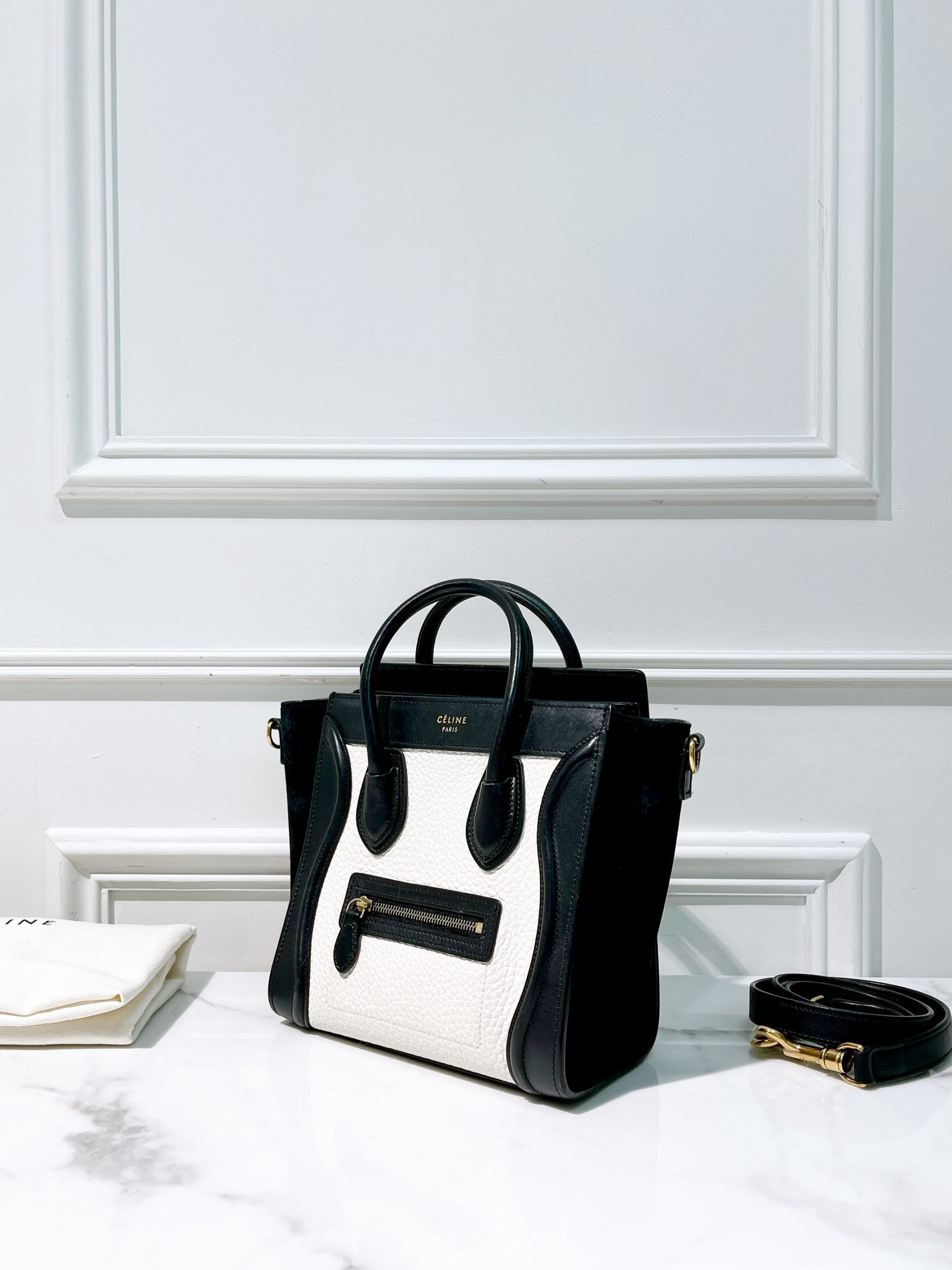 CELINE NANO LUGGAGE, Black/White