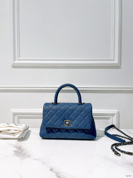 CHANEL SMALL COCO HANDLE, Blue/Silver