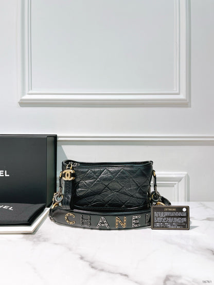 CHANEL SMALL GABRIELLE HOBO, Black/Gold