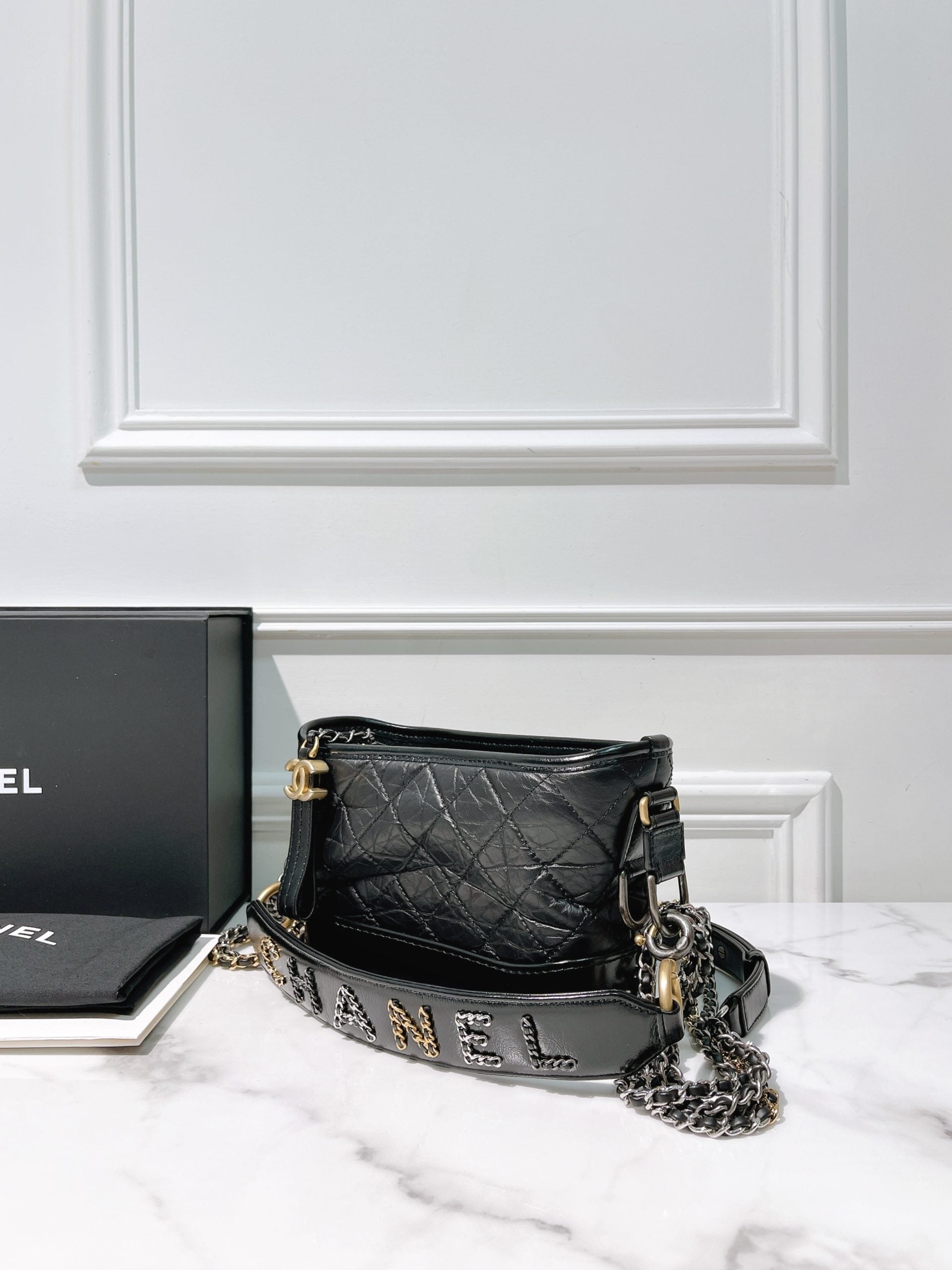 CHANEL SMALL GABRIELLE HOBO, Black/Gold
