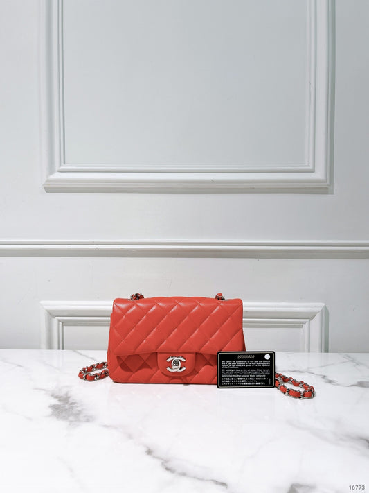 CHANEL MINI FLAP, Red/Silver