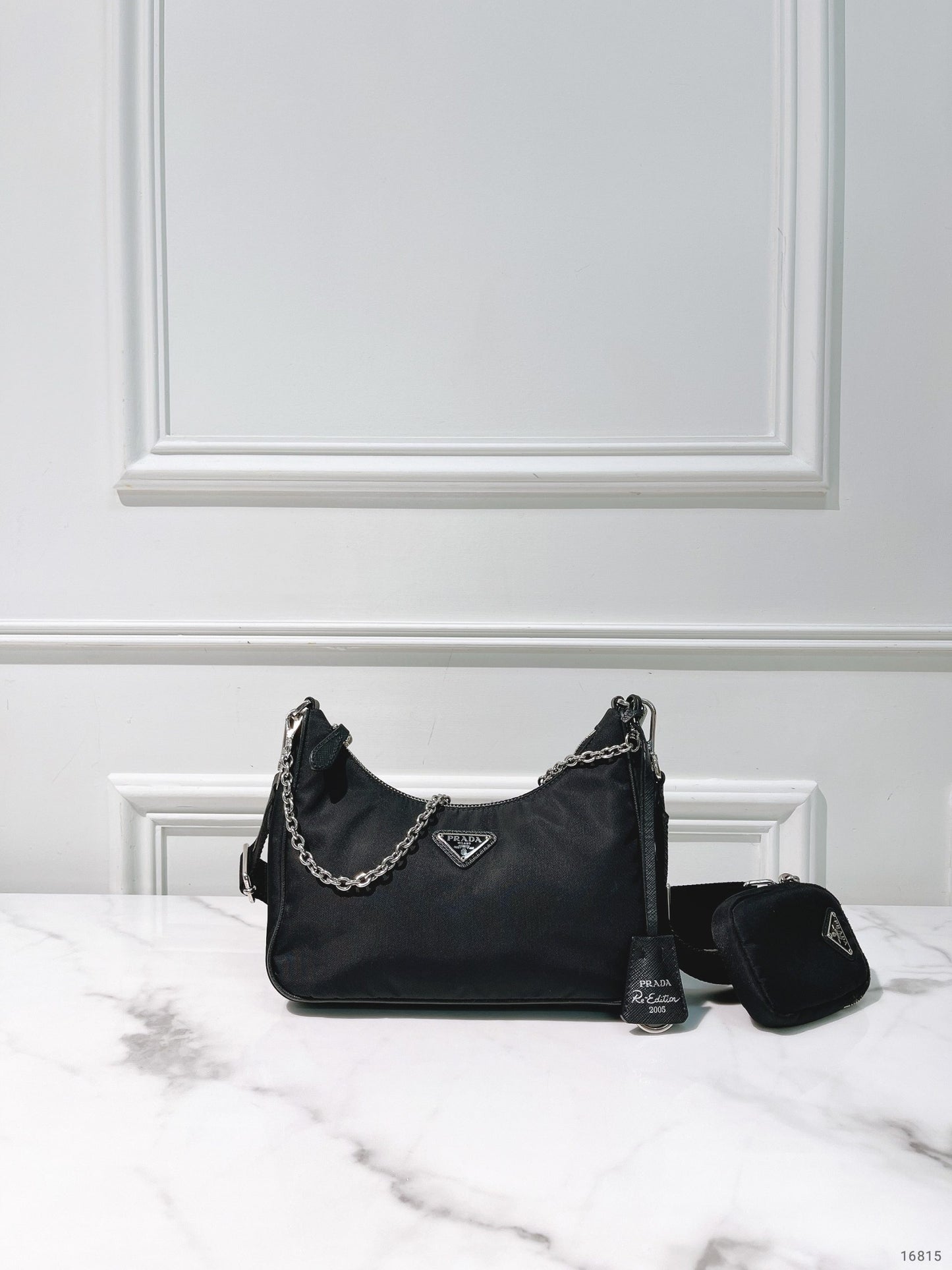 PRADA RE-EDITION 2005 HOBO, Black/Silver