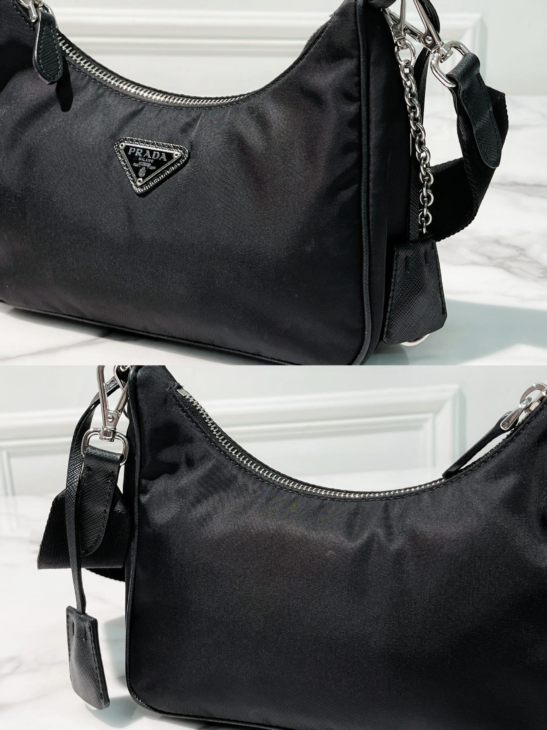 PRADA RE-EDITION 2005 HOBO, Black/Silver