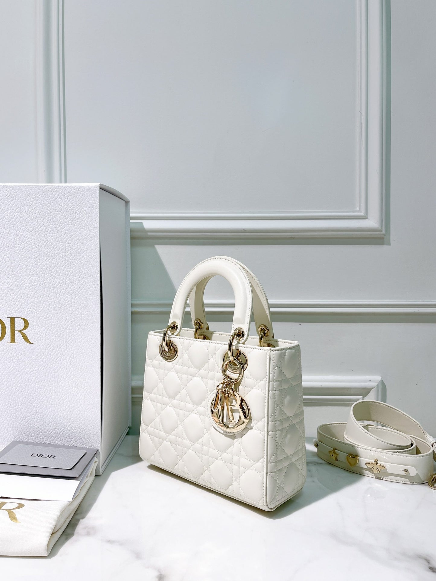 DIOR SMALL LADY DIOR, White/Gold