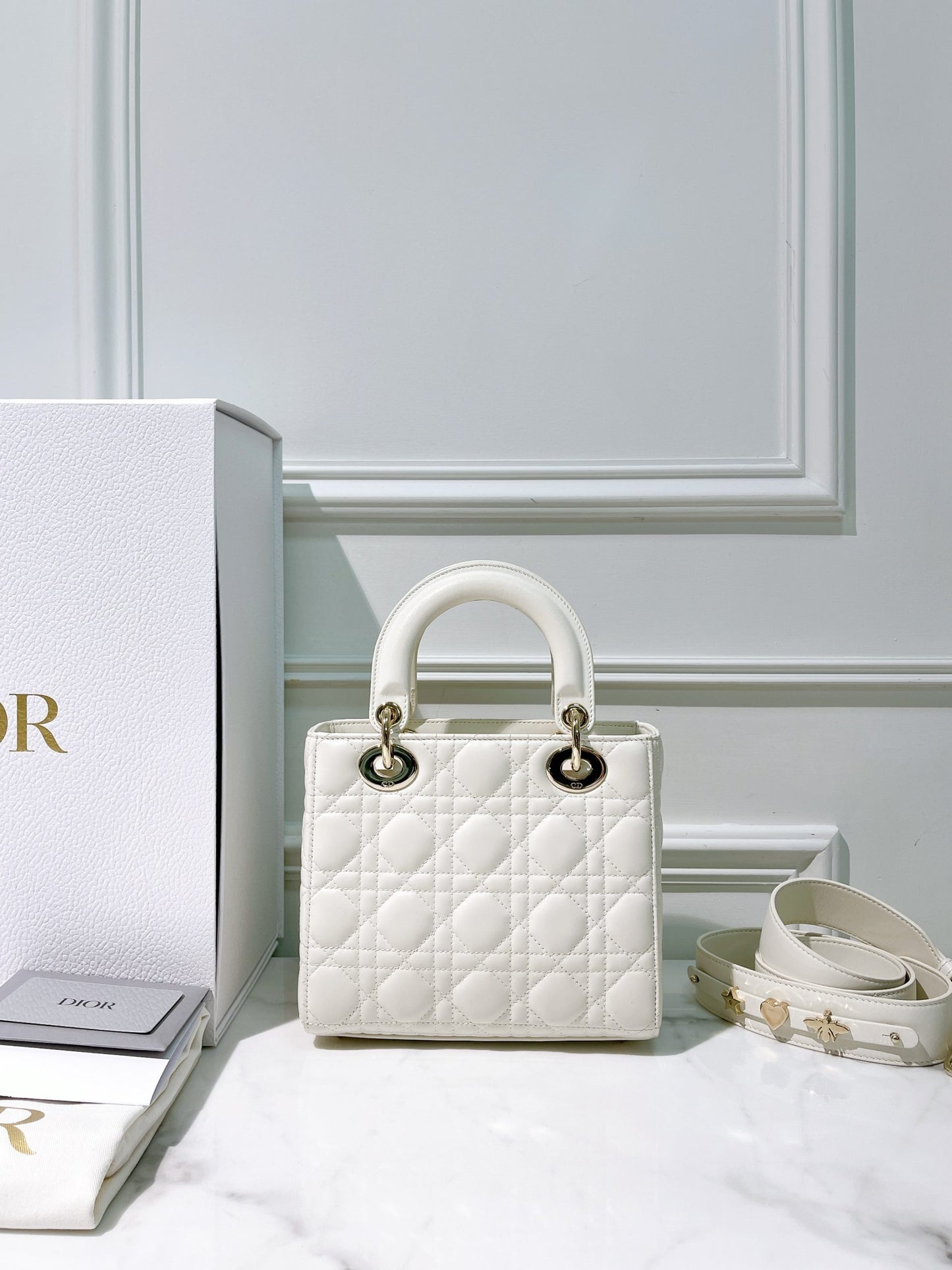 DIOR SMALL LADY DIOR, White/Gold