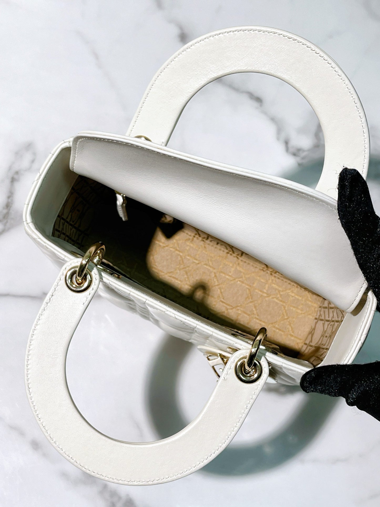 DIOR SMALL LADY DIOR, White/Gold