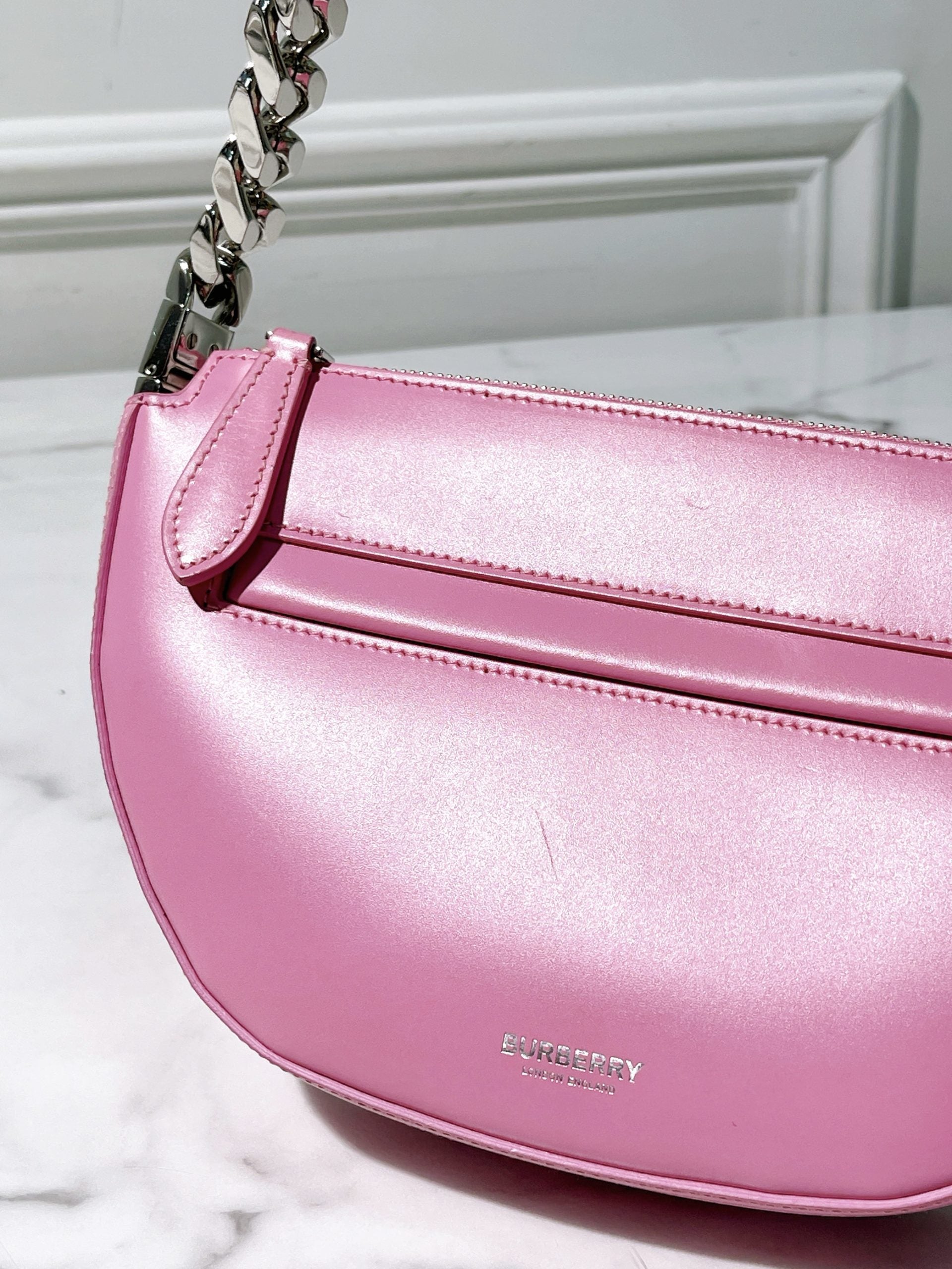 BURBERRY OLYMPIA SHOULDER BAG, Pink/Silver