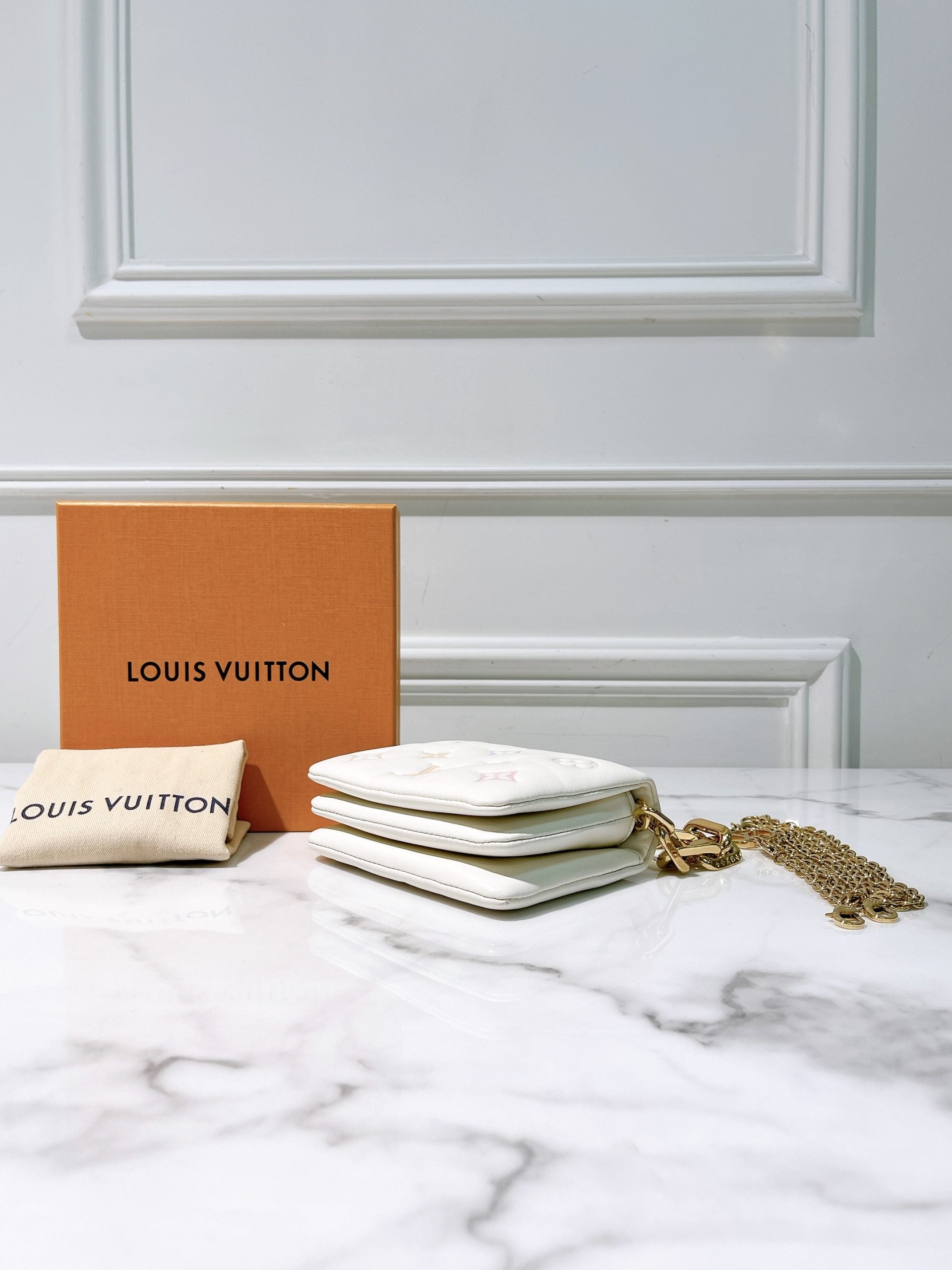 LV MINI COUSSIN, White/Gold