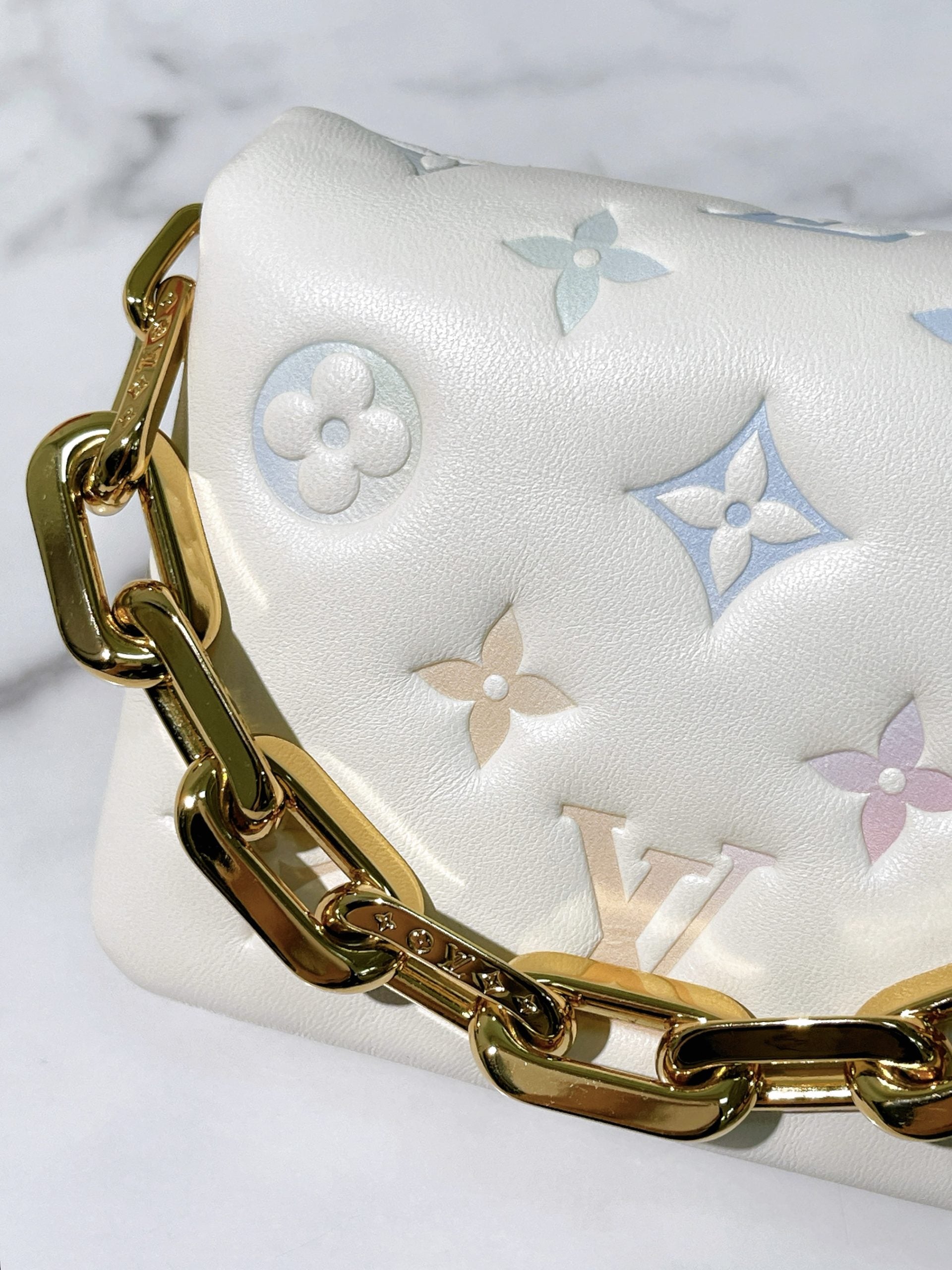 LV MINI COUSSIN, White/Gold