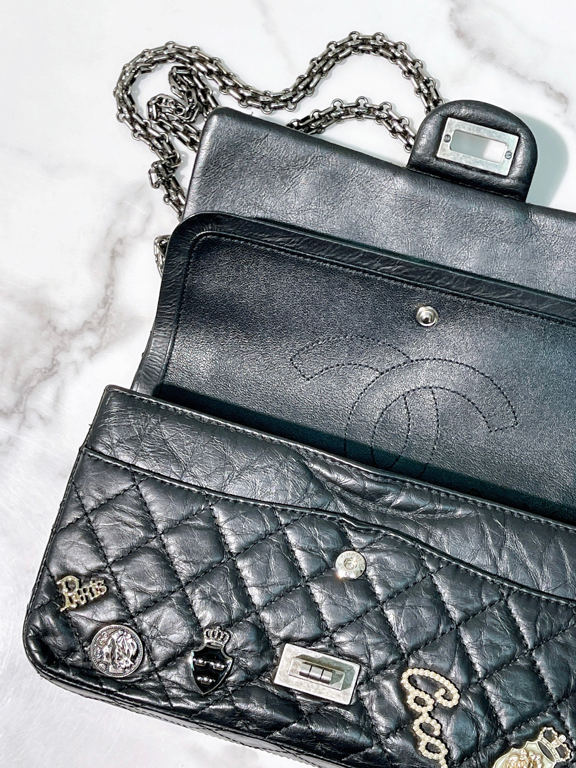 CHANEL SMALL 2.55 HANDBAG, Black/Silver