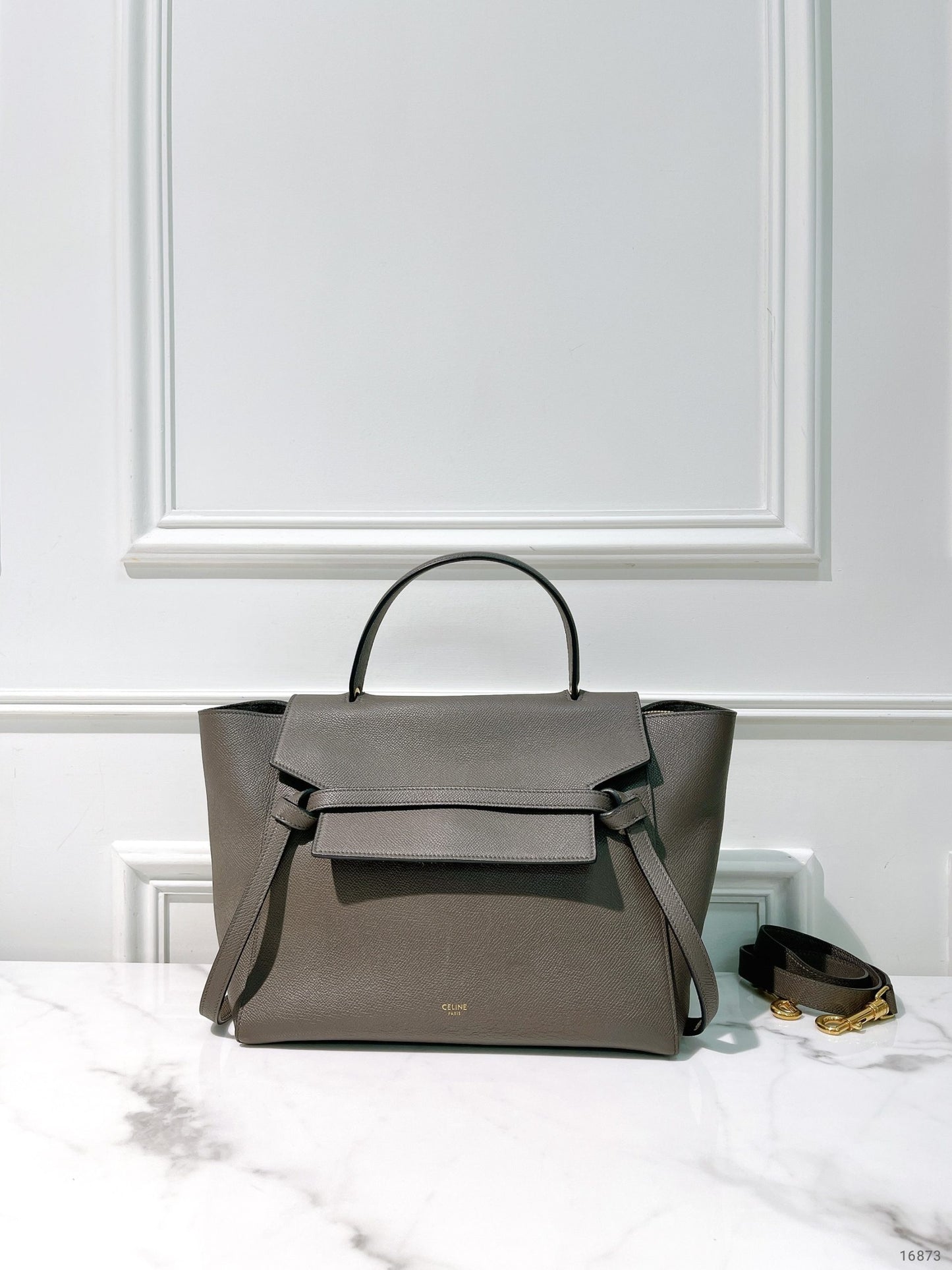 CELINE MINI BELT BAG, Grey/Gold