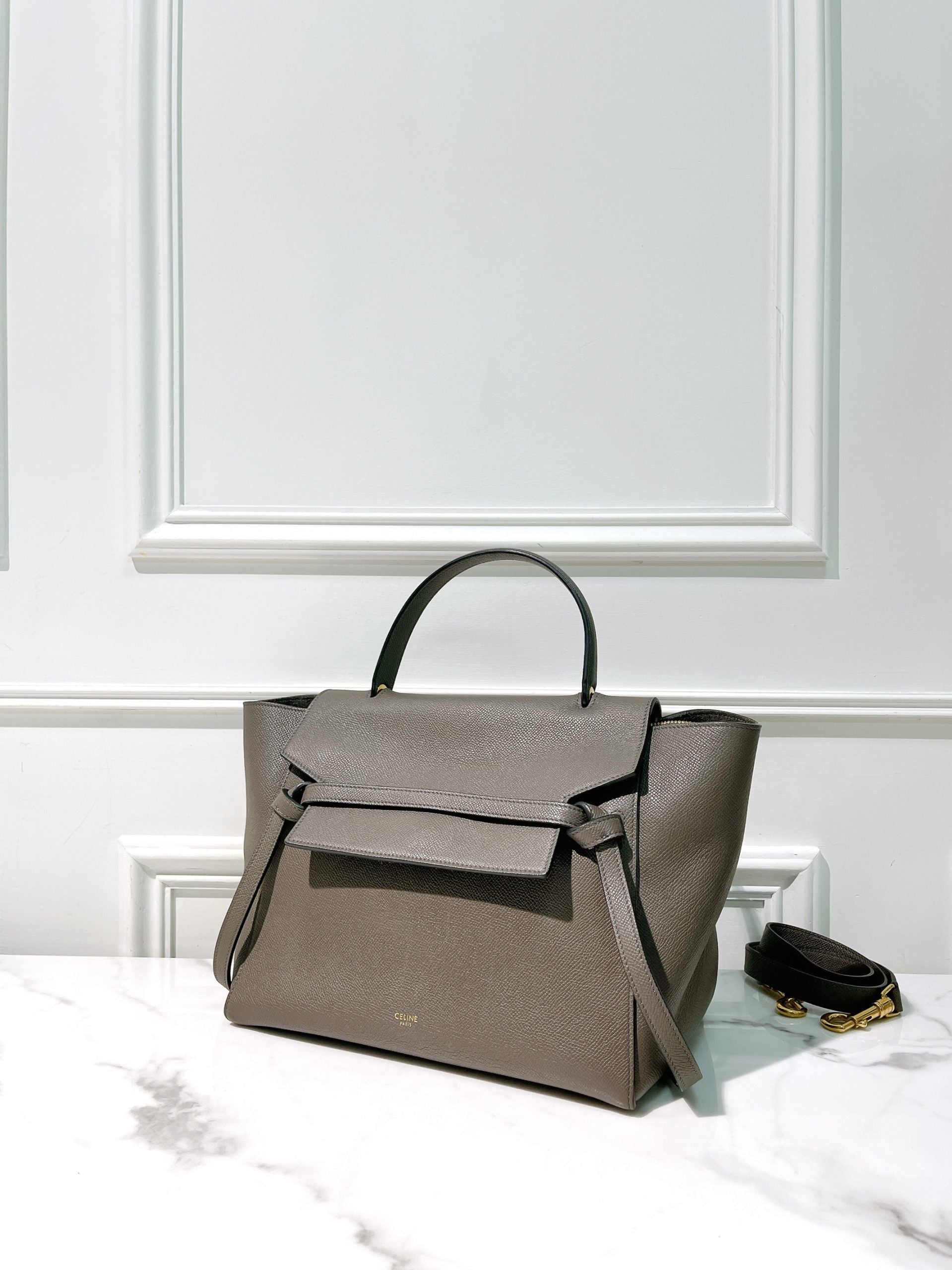 CELINE MINI BELT BAG, Grey/Gold