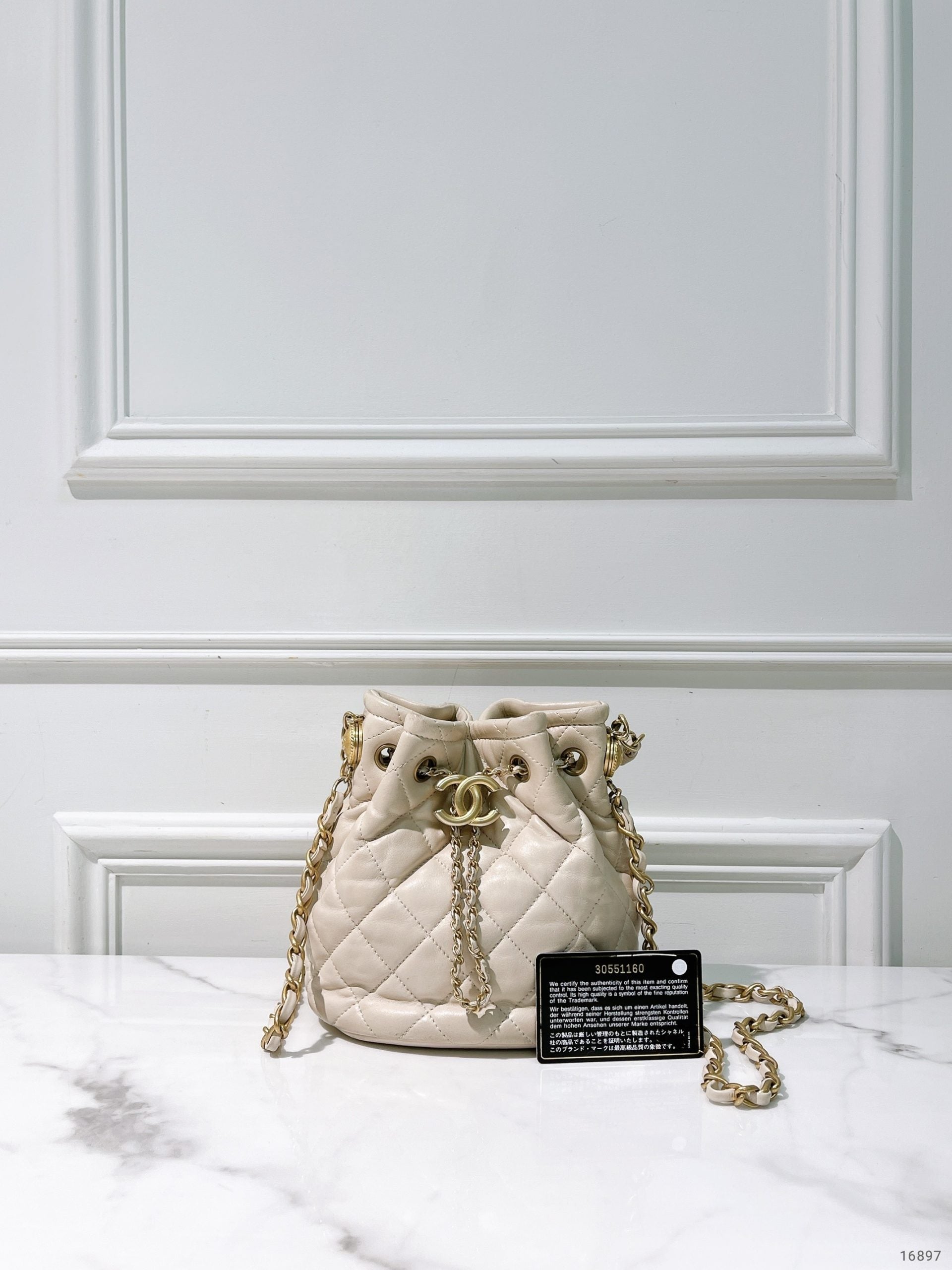 CHANEL BUCKET BAG, Beige/Gold