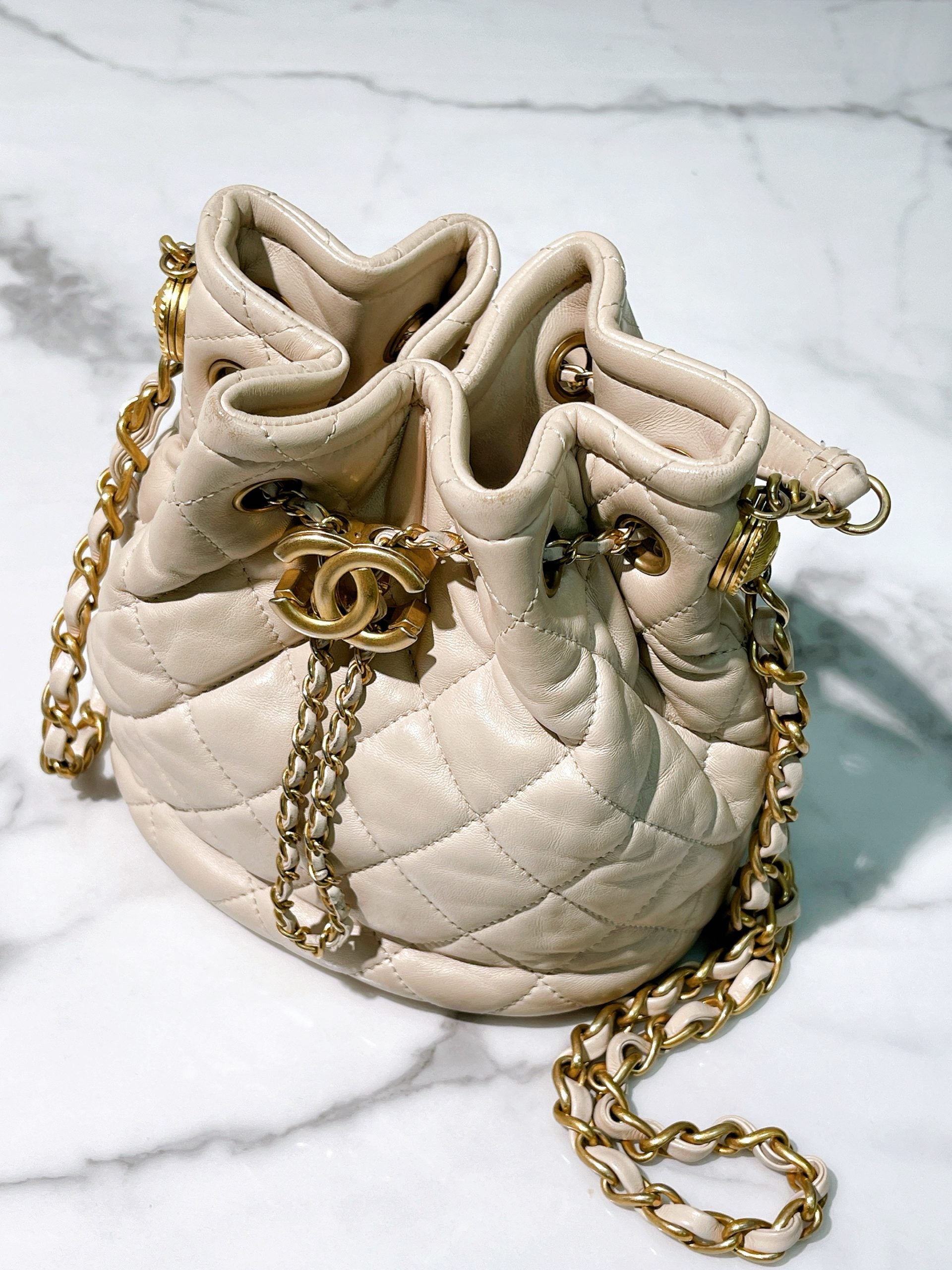 CHANEL BUCKET BAG, Beige/Gold