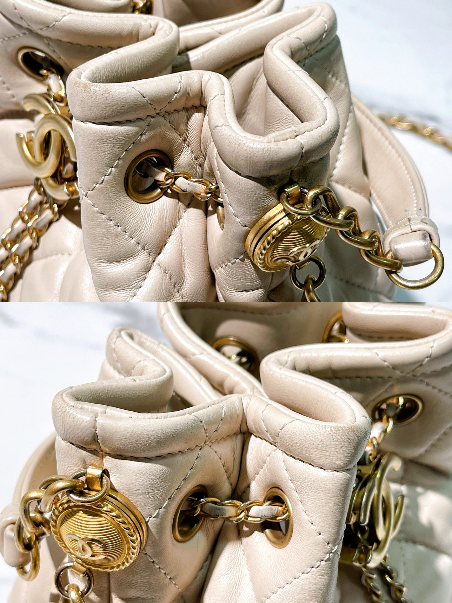 CHANEL BUCKET BAG, Beige/Gold