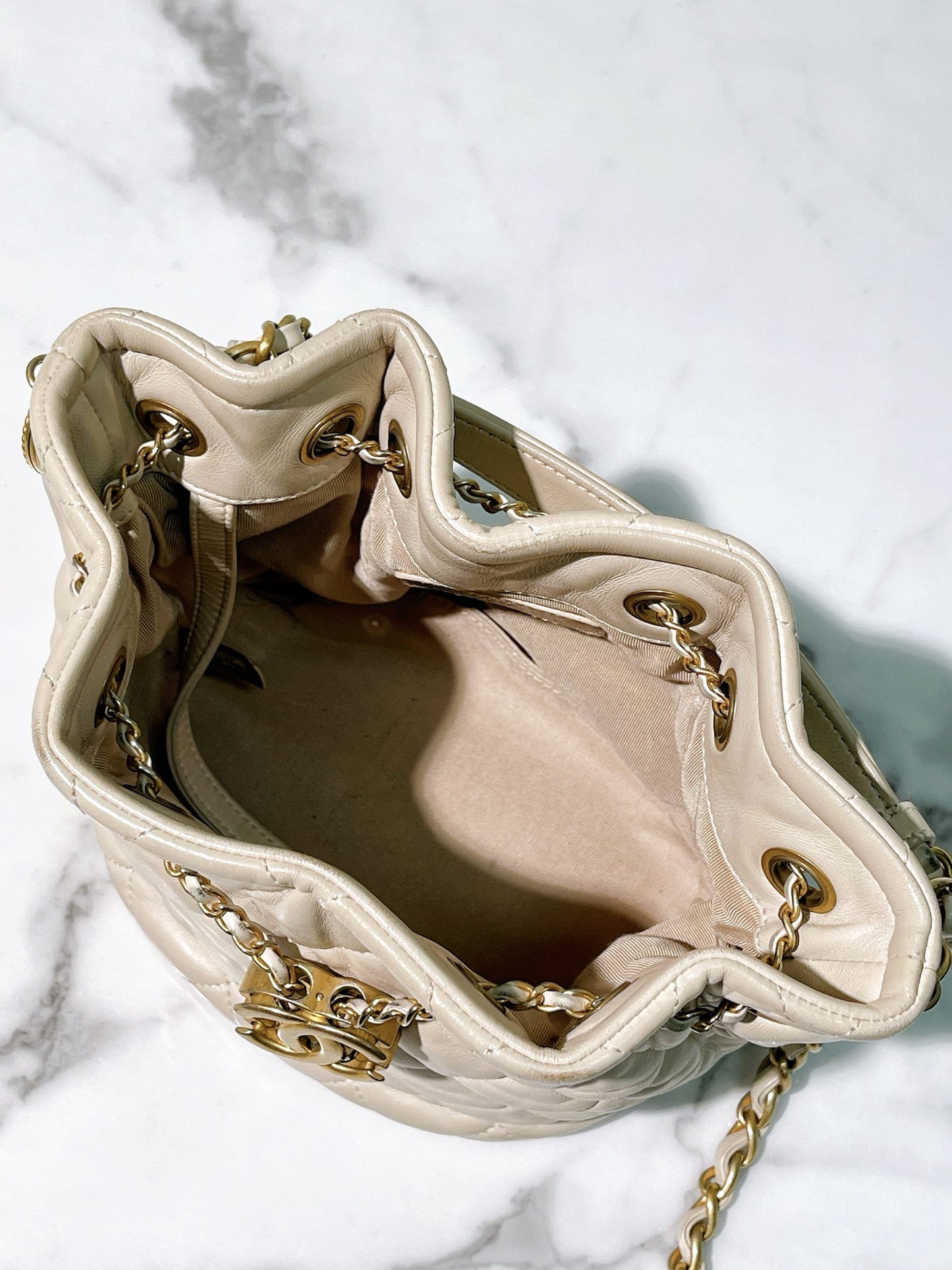 CHANEL BUCKET BAG, Beige/Gold