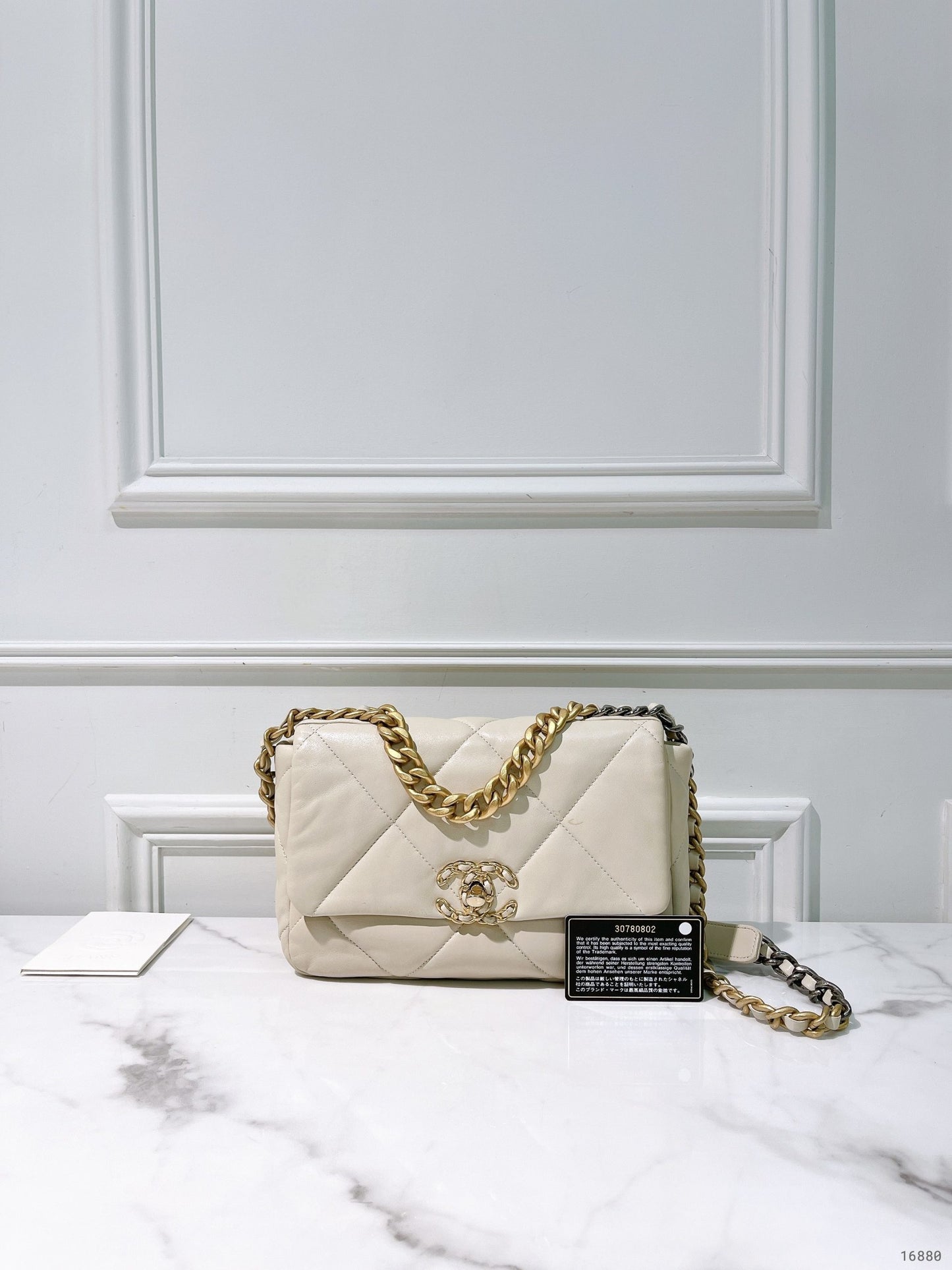 CHANEL SMALL 19 BAG, Beige/Gold