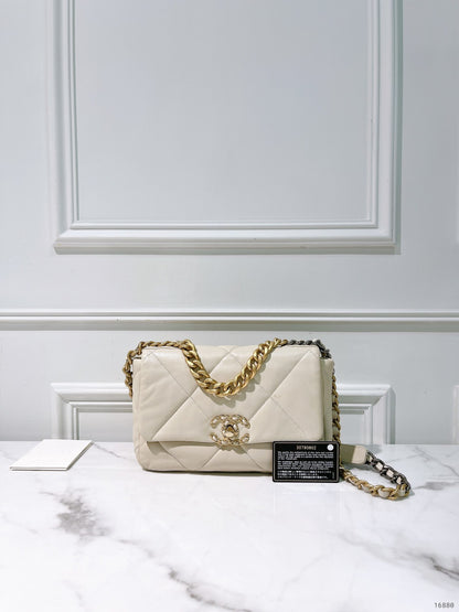 CHANEL SMALL 19 BAG, Beige/Gold