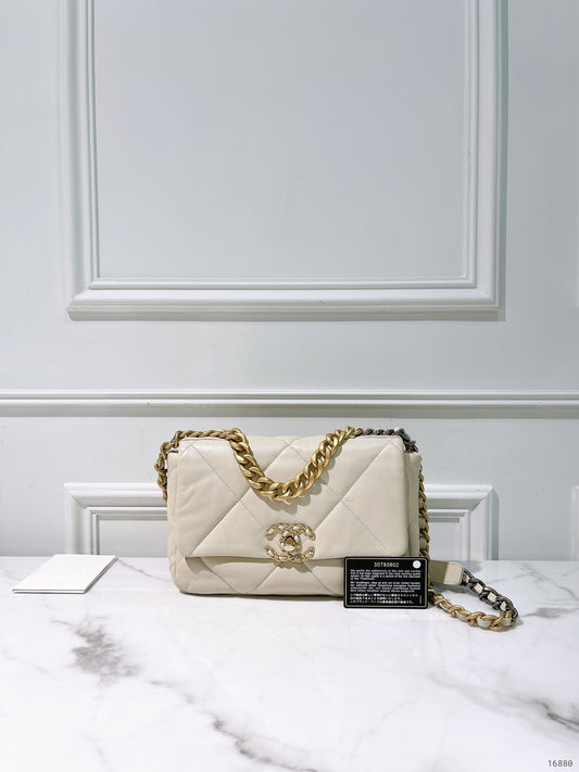 CHANEL SMALL 19 BAG, Beige/Gold