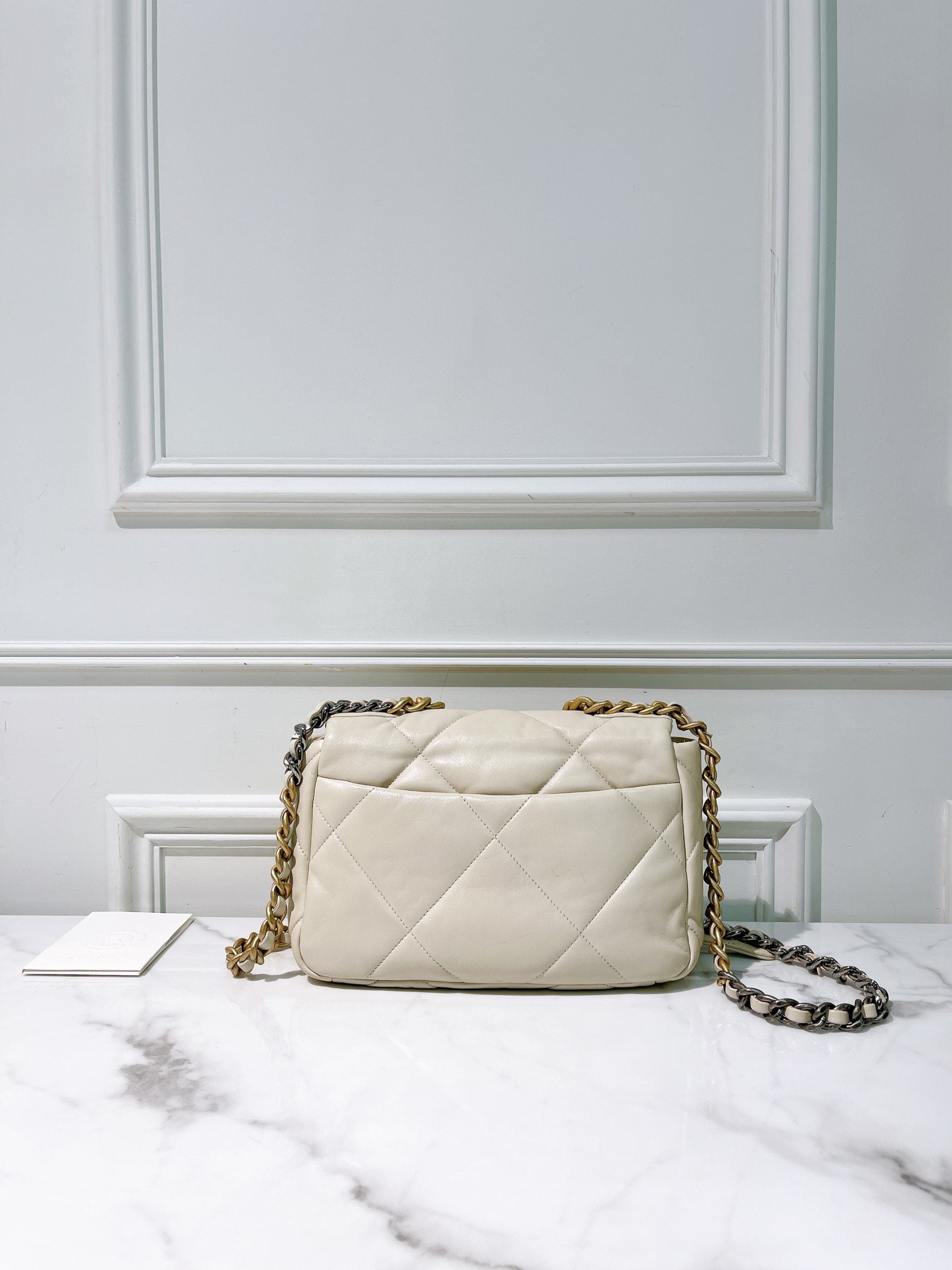 CHANEL SMALL 19 BAG, Beige/Gold