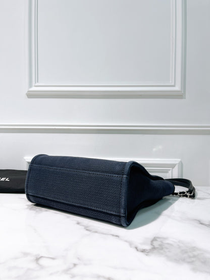 CHANEL SMALL SHOPPING TOTE, Navy/Silver