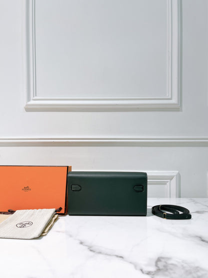 HERMES KELLY TO GO, Vert Fonce/Gold