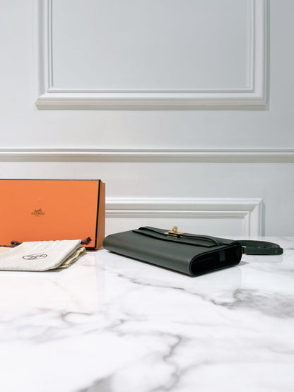 HERMES KELLY TO GO, Vert Fonce/Gold