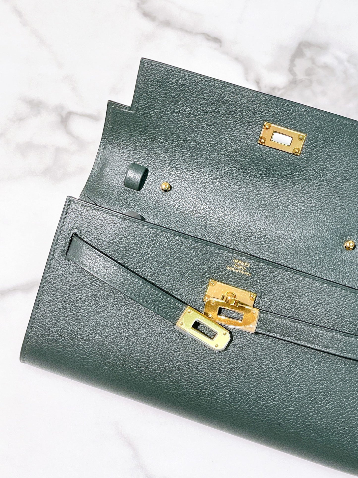 HERMES KELLY TO GO, Vert Fonce/Gold