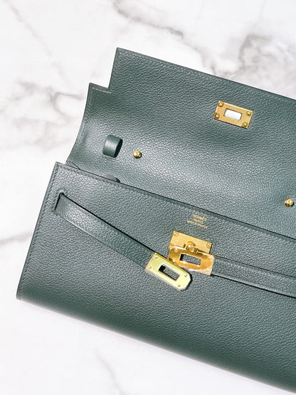 HERMES KELLY TO GO, Vert Fonce/Gold