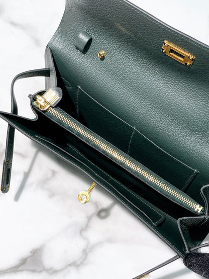 HERMES KELLY TO GO, Vert Fonce/Gold