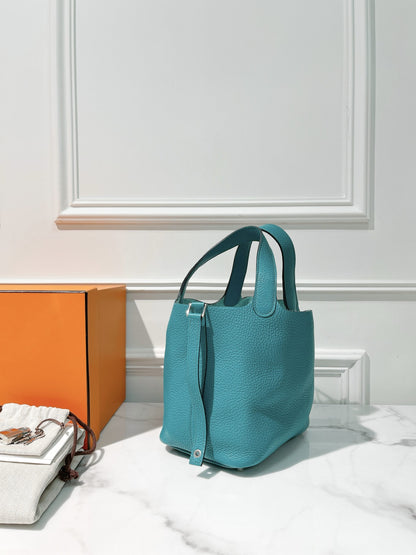 HERMES PICOTIN 18, Bleu Paon/Silver