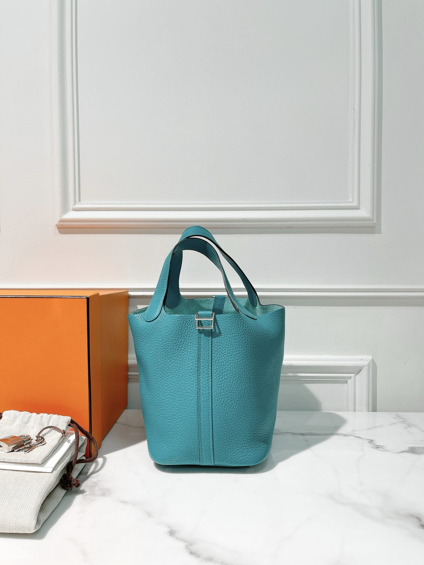 HERMES PICOTIN 18, Bleu Paon/Silver