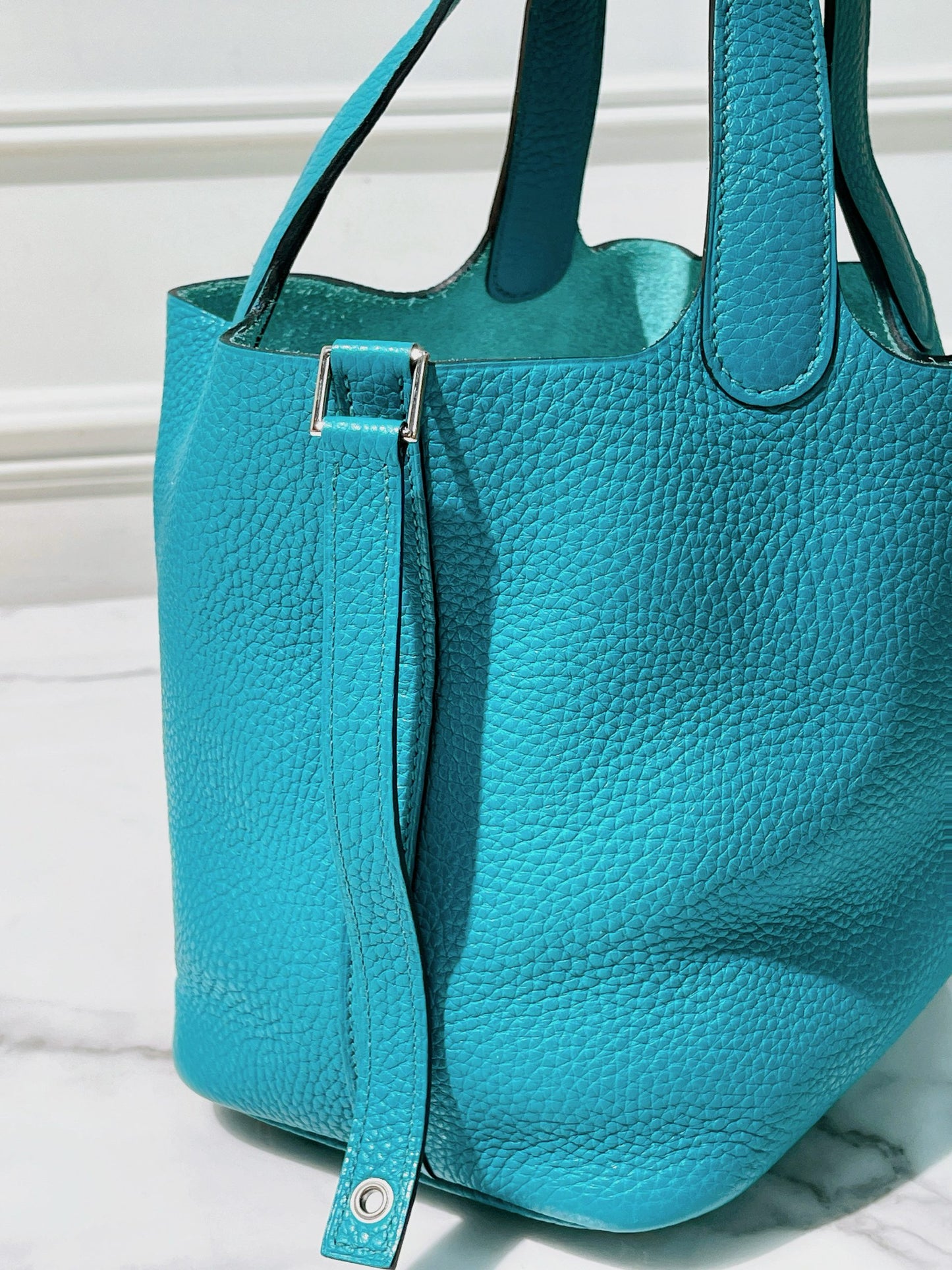 HERMES PICOTIN 18, Bleu Paon/Silver