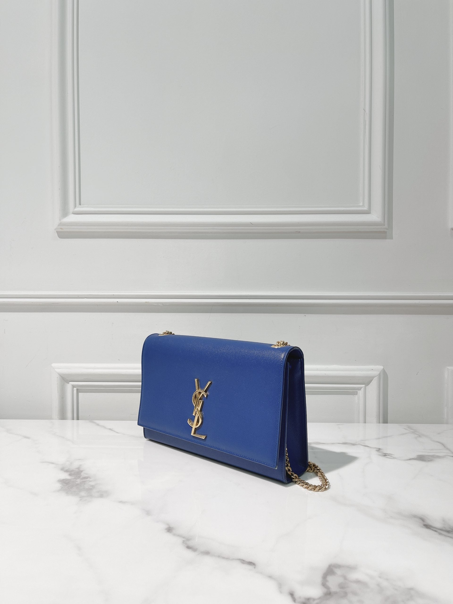 YSL ENVELOPE BAG, Blue/Gold