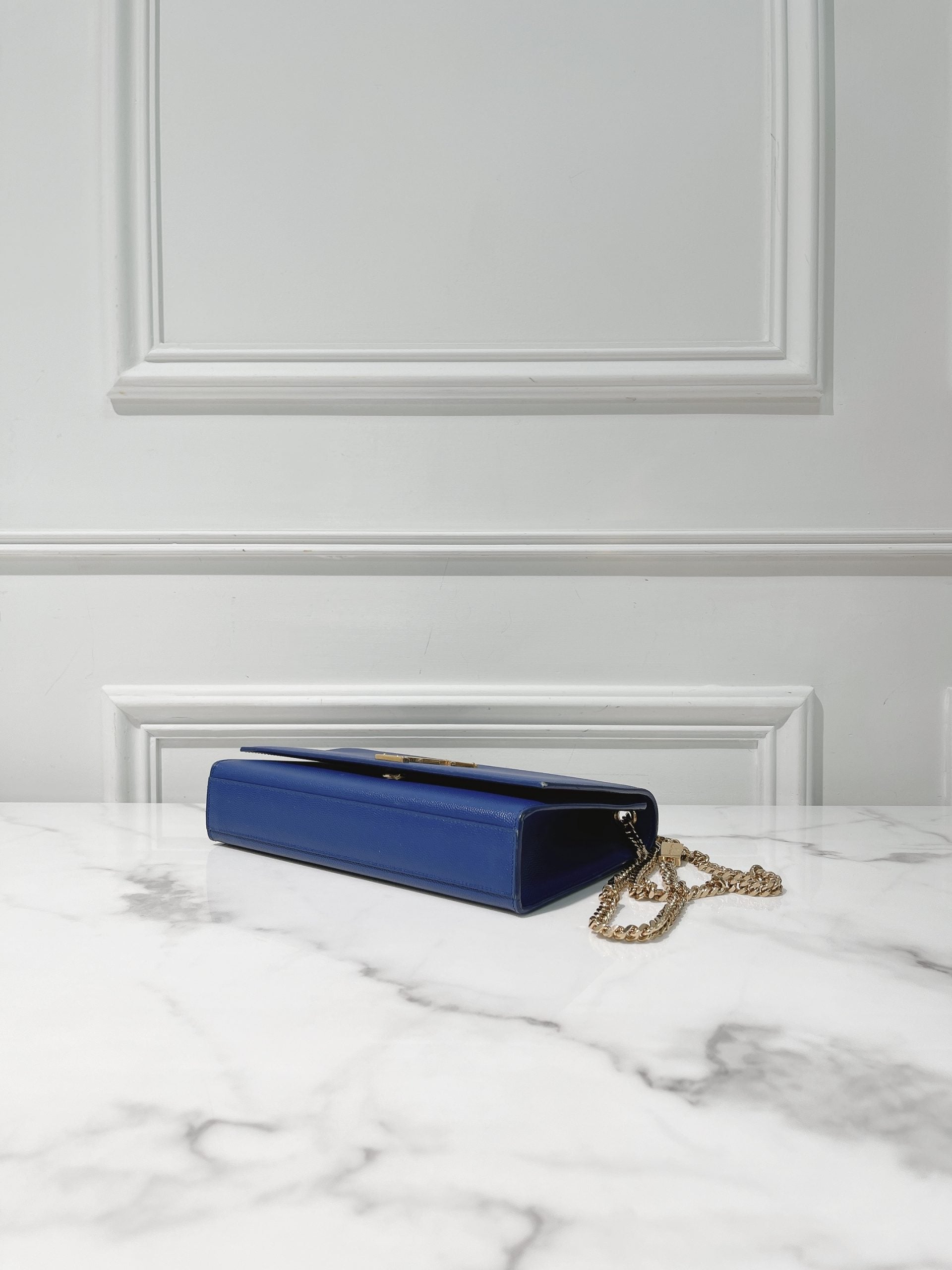 YSL ENVELOPE BAG, Blue/Gold