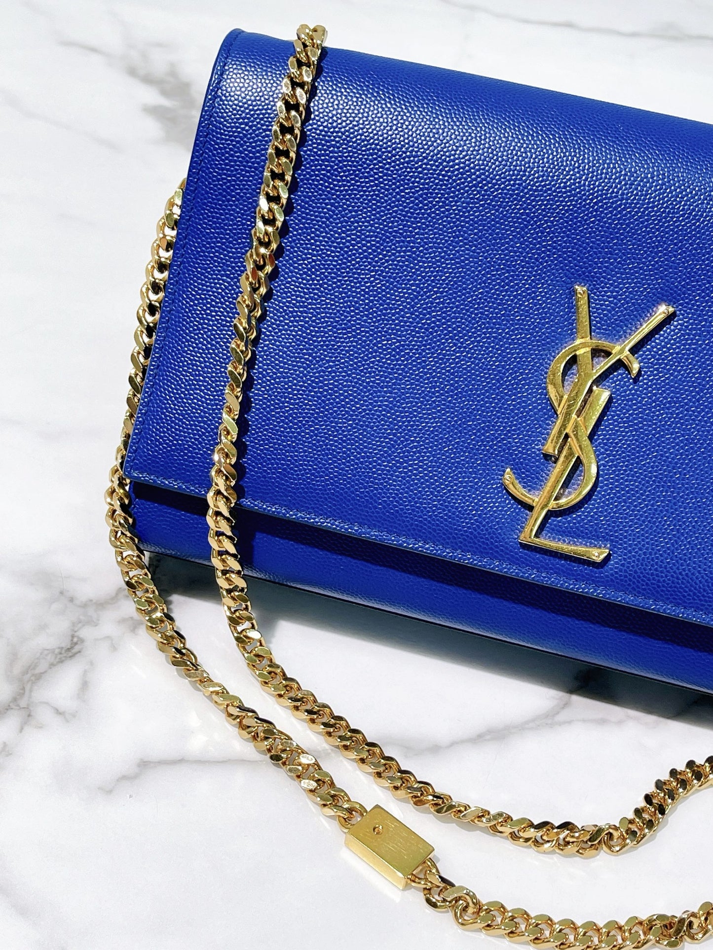 YSL ENVELOPE BAG, Blue/Gold