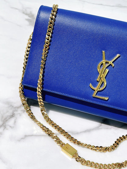 YSL ENVELOPE BAG, Blue/Gold