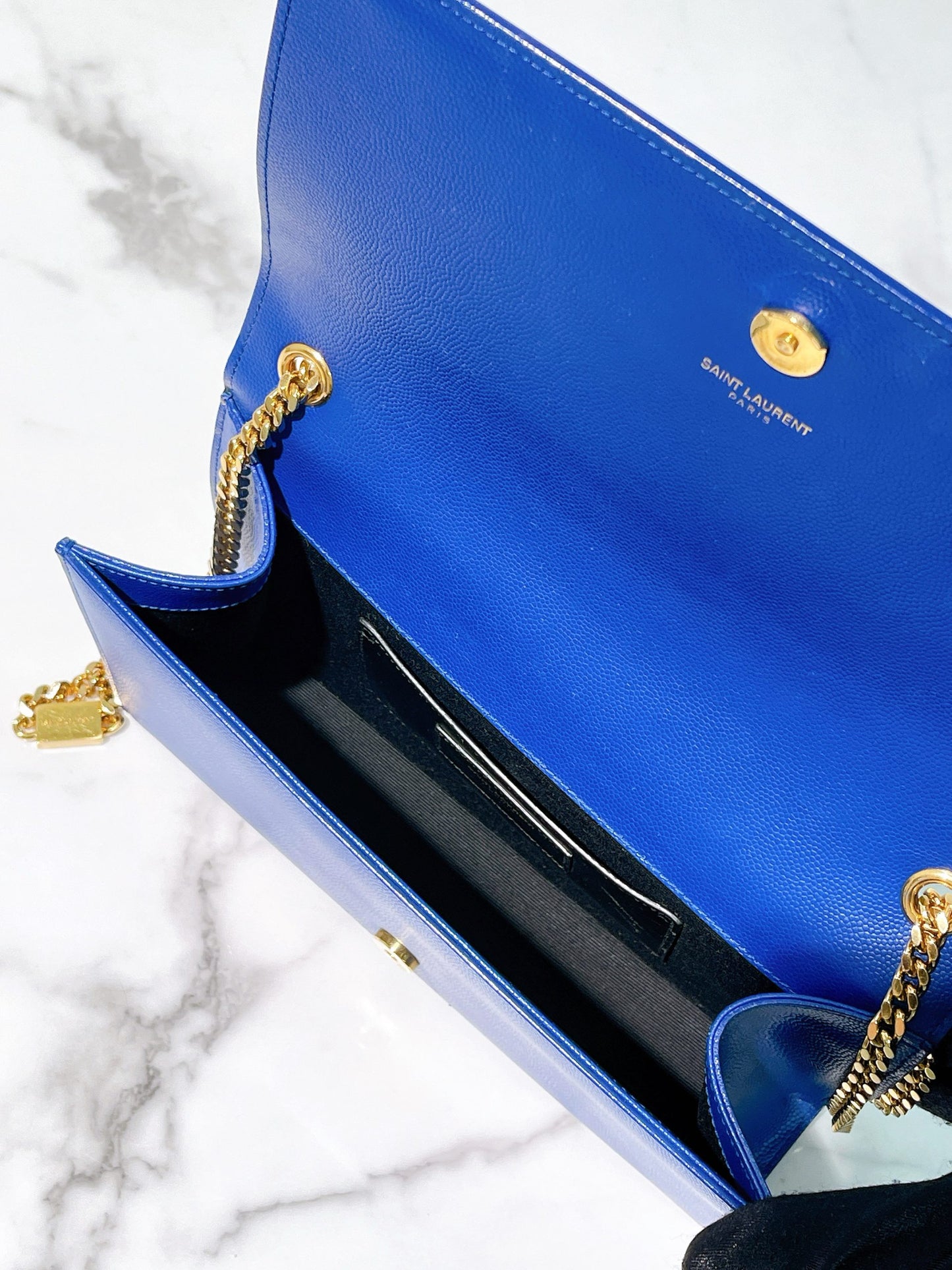 YSL ENVELOPE BAG, Blue/Gold