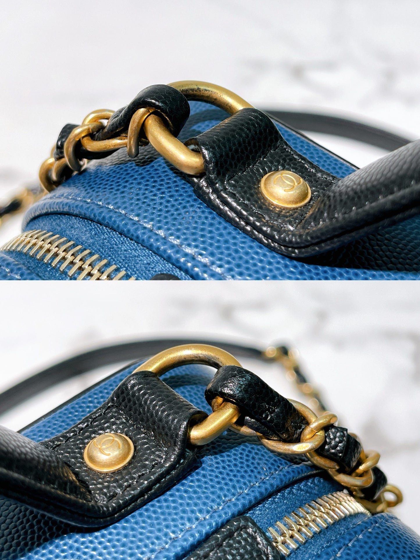 CHANEL VANITY CASE, Black/Navy/Gold