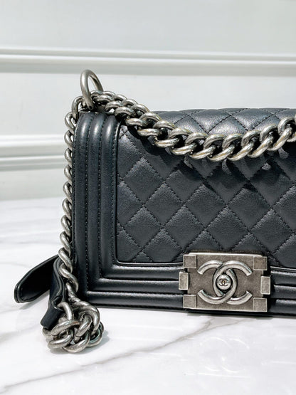 CHANEL SMALL LEBOY, Black/Silver