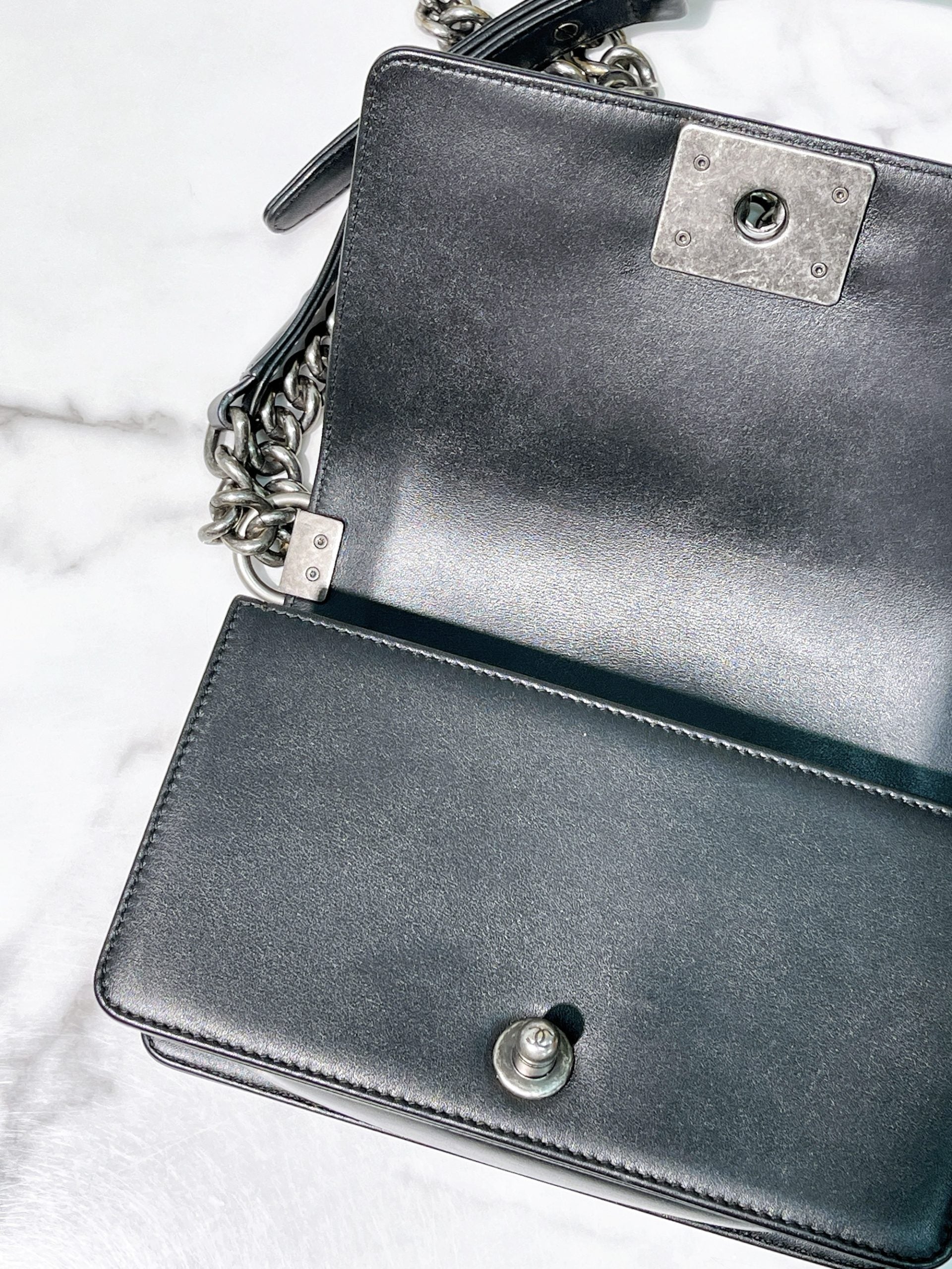 CHANEL SMALL LEBOY, Black/Silver