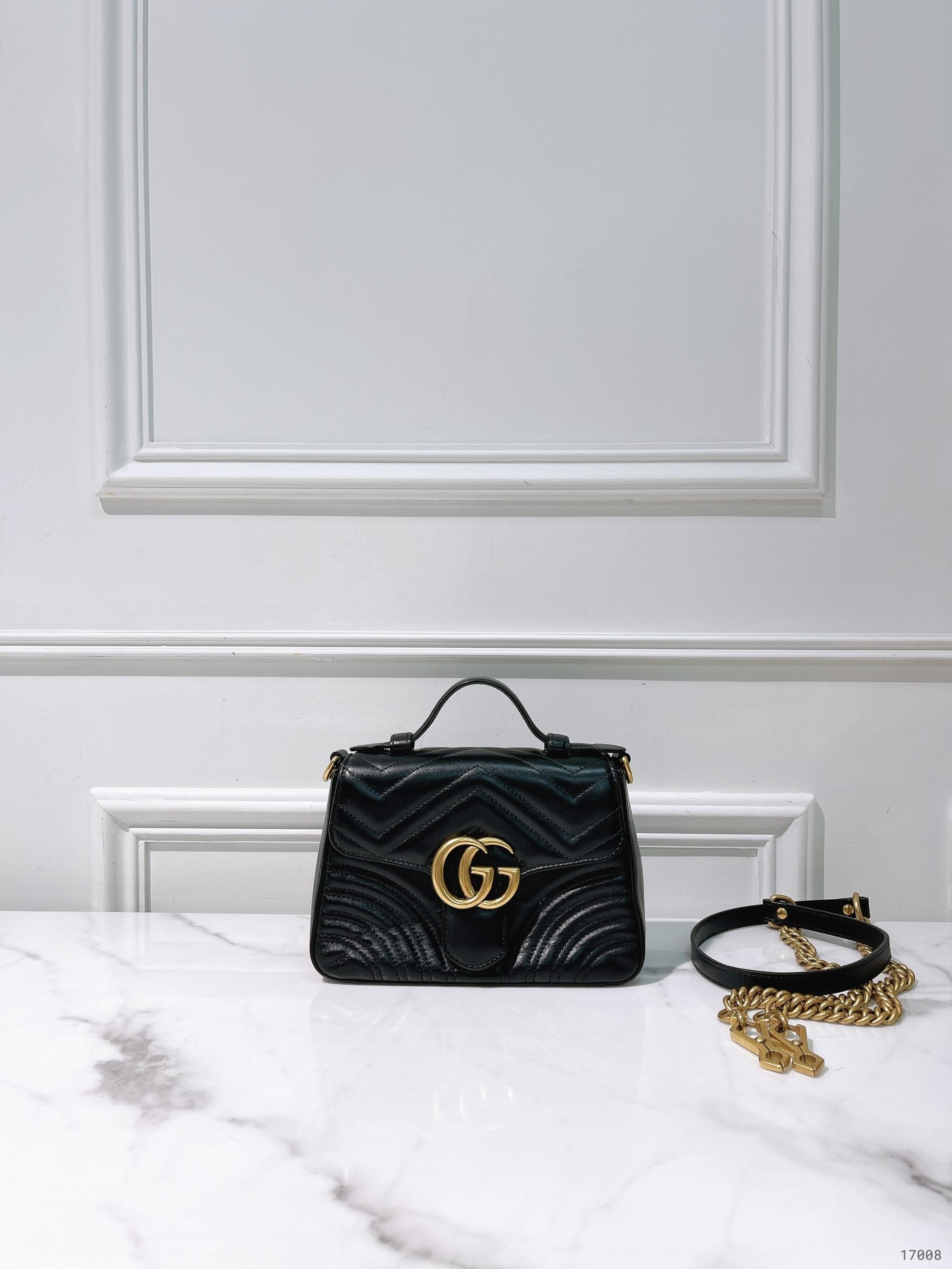 GUCCI MARMONT TOP HANDLE BAG, Black/Gold