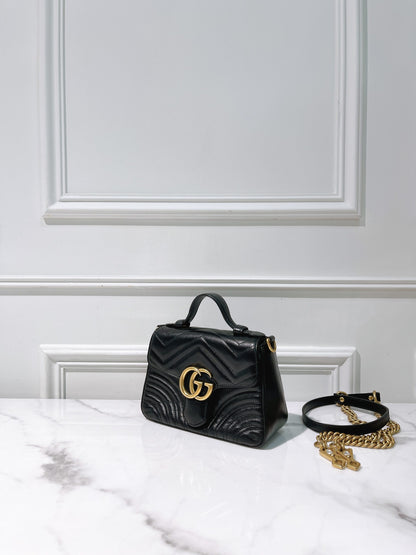 GUCCI MARMONT TOP HANDLE BAG, Black/Gold