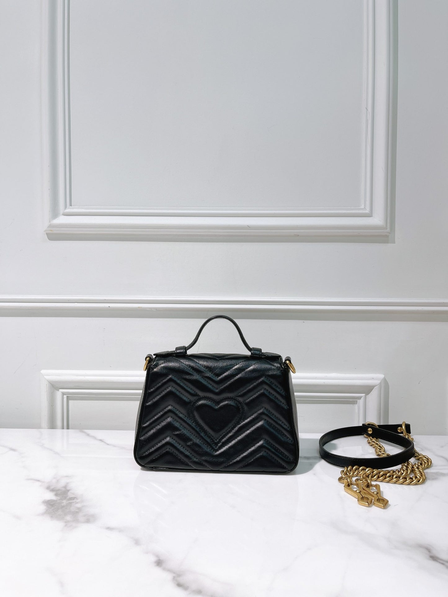 GUCCI MARMONT TOP HANDLE BAG, Black/Gold