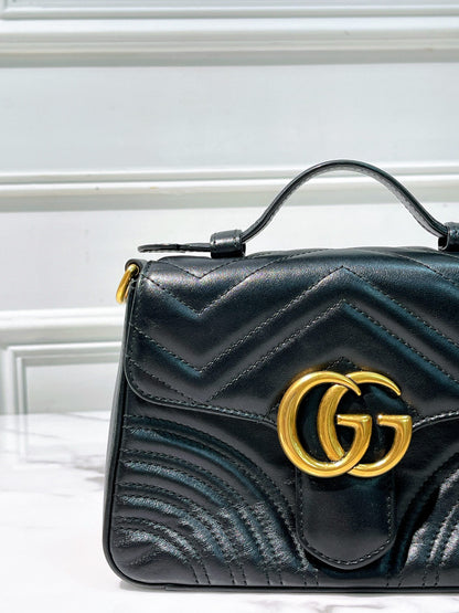 GUCCI MARMONT TOP HANDLE BAG, Black/Gold