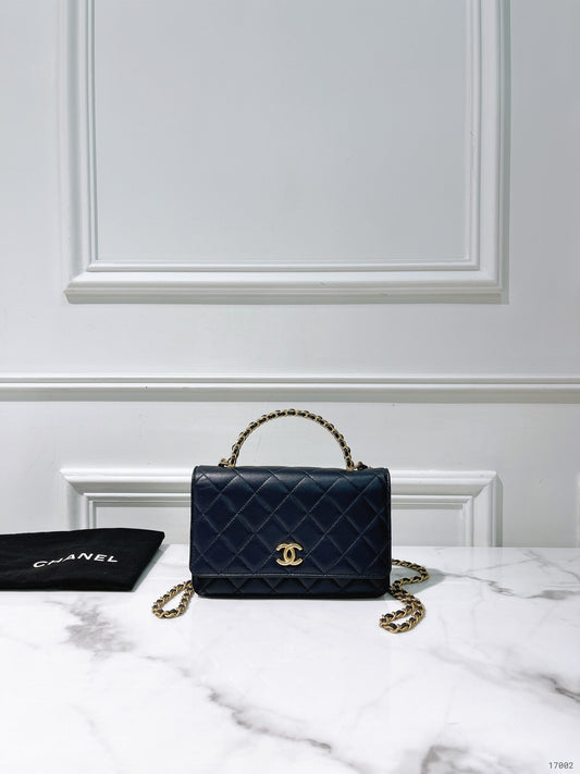 CHANEL TOP HANDLE 22K WOC, Navy/Gold